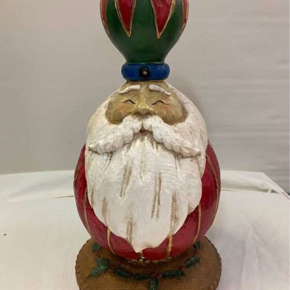 Large Santa Candle Holder Resin to look Carved 12-1/2”h x 7”w Christmas Decor
